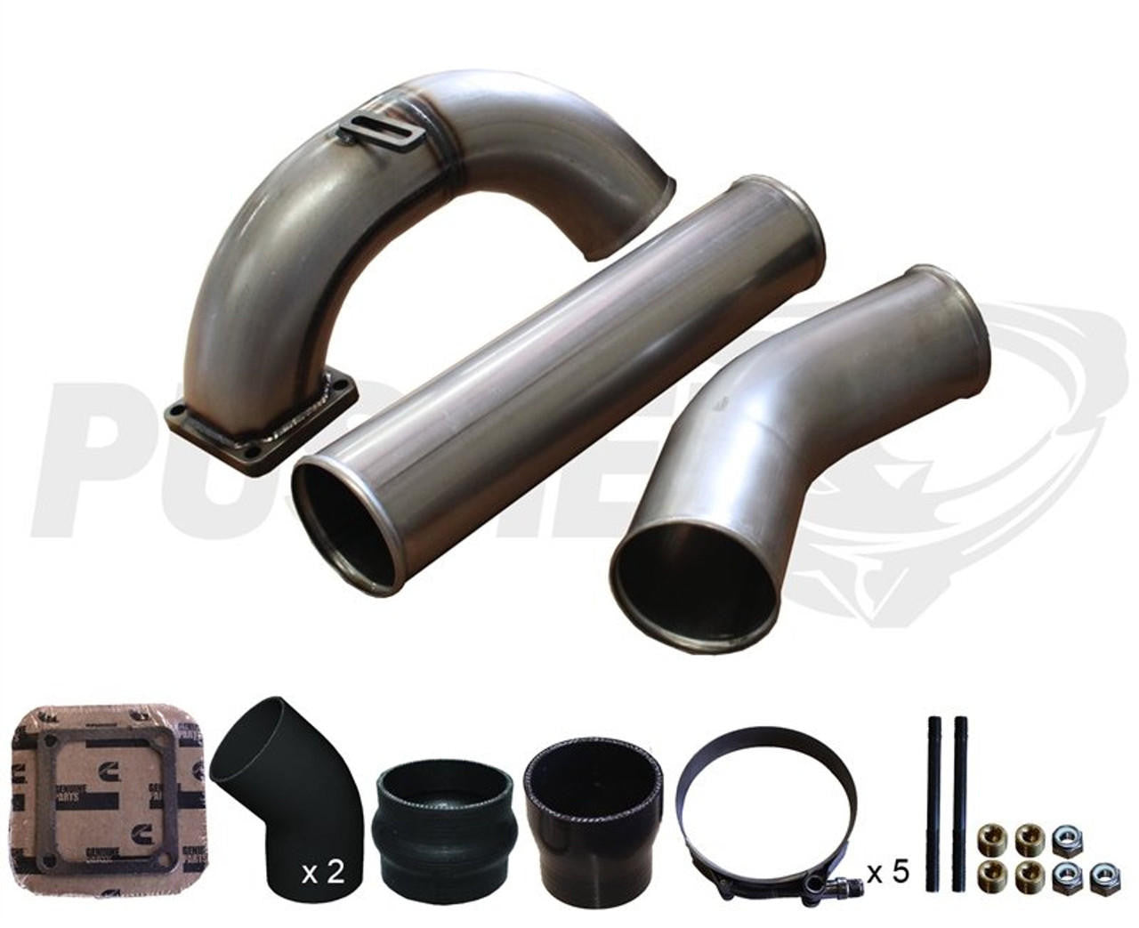 Pusher 3.5" MEGA Intake System with 3.5" Passenger Side Intercooler Tube 1998.5-2002 Dodge Cummins - Apollo Off-Road