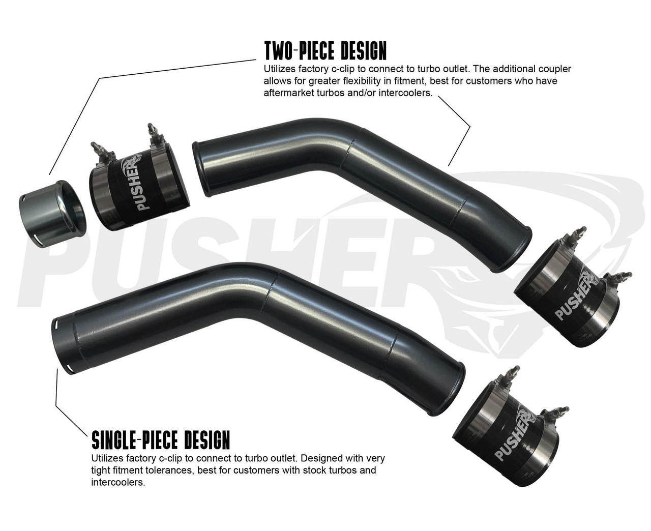 Pusher 3" Hot & Cold Side Charge Tubes for 2015-16 Ford F250-350 6.7L Powerstroke w- Throttle Valve Adapter - Apollo Off-Road