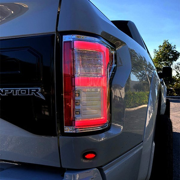 RECON Ford F150 15-20 & Raptor 17-20 (Replaces OEM LED Style Tail Lights w Blind Spot Warning System) OLED Tail Lights Clear Lens - Apollo Off-Road