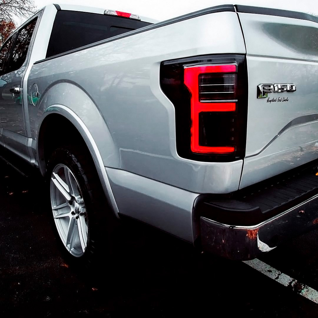 RECON Ford F150 15-20 & Raptor 17-20 (Replaces OEM LED Style Tail Lights w Blind Spot Warning System) OLED Tail Lights Smoked Lens - Apollo Off-Road